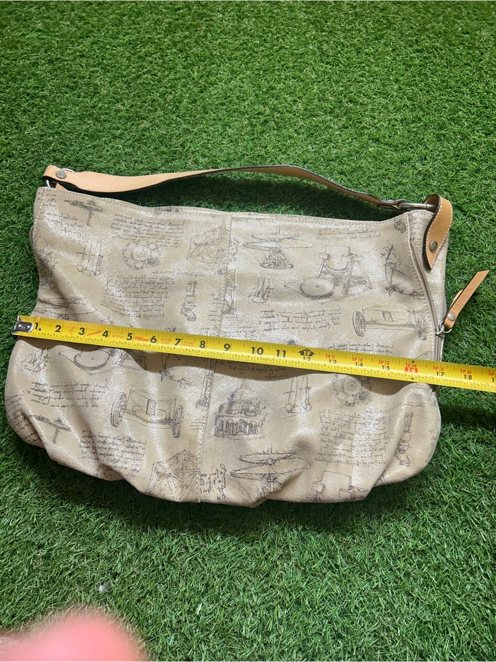 Genuine Leather Vera pelle Beige Printed Hobo Shoulder Bag - Picture 5 of 10